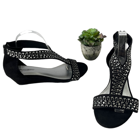 cloudwalkers Shoes - Cloudwalkers by Avenue Mollie Bling Womens Sandals Shoes Size 10W T-Strap Black